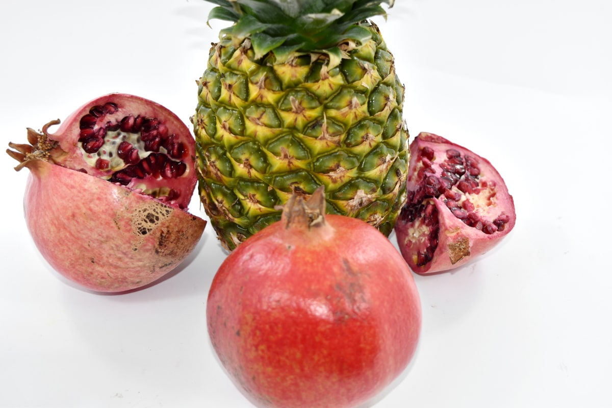 zdravé, jedlo, čerstvé, ovocie, produkujú, Granátové jablko, ananás, tropický, exotické, šťava