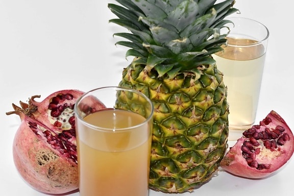 fruit cocktail, Granaatappel, siroop, ananas, tropische, voedsel, vrucht, produceren, sap, glas