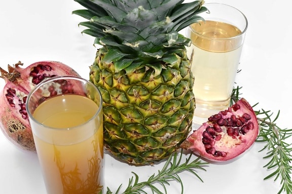 antioxidant, exotic, fruit cocktail, pineapple, pomegranate, tropical, food, fruit, produce, juice