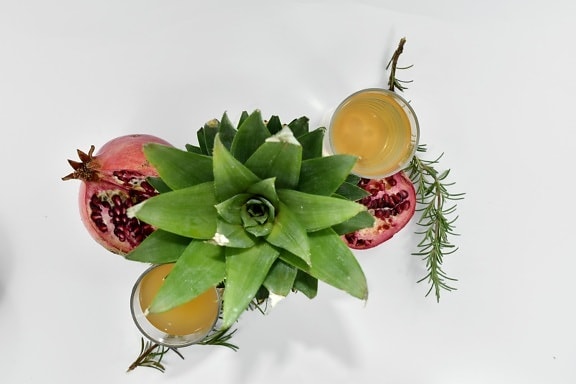antioxidant, fruit cocktail, juice, pineapple, pomegranate, tropical, nature, leaf, food, health