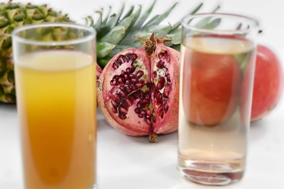 antioxidant, fruit cocktail, juice, lemonade, minerals, organic, pineapple, pomegranate, syrup, vitamins