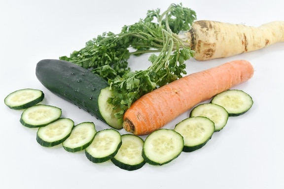 antioxidant, carrot, cucumber, food, organic, parsley, vegan, vegetables, produce, vegetable