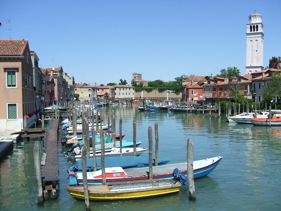 bateaux, canal, paysage urbain, gondole, Italie, zone de villégiature, Tourisme, attraction touristique, voyage, Marina
