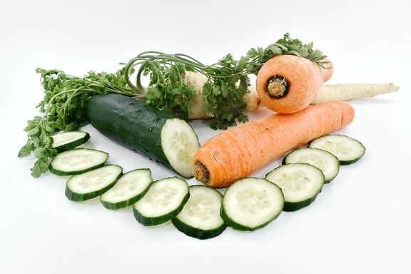 antioxidant, komkommer, peterselie, wortels, salade, segmenten, voedsel, produceren, groenten, squash