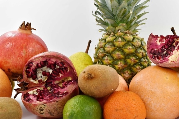 грейпфрут, киви, круша, ананас, нар, плодове, произвежда, пресни, храна, витамин