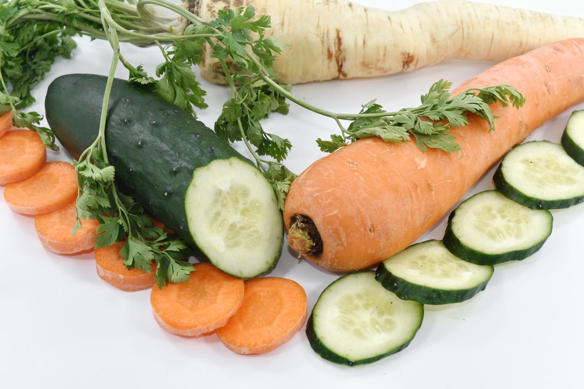 calorie, carrot, cucumber, dietary, parsley, roots, vegan, vegetables, vegetarian, fresh