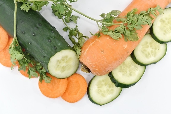 antioxidant, appetizer, carrot, cucumber, garnish, organic, parsley, vegan, vegetable, diet