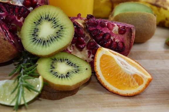 antioxidant, kiwi, mandarin, mint, pomegranate, spice, fresh, diet, food, vitamin