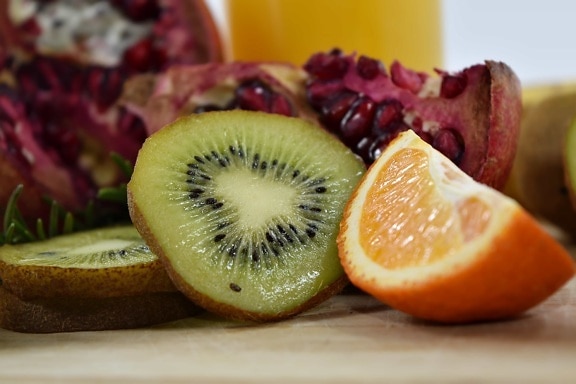 antioxidáns, diéta, gyümölcs, Kiwi, vetőmag, szeletek, vegán, vegetáriánus, citrusfélék, egészséges
