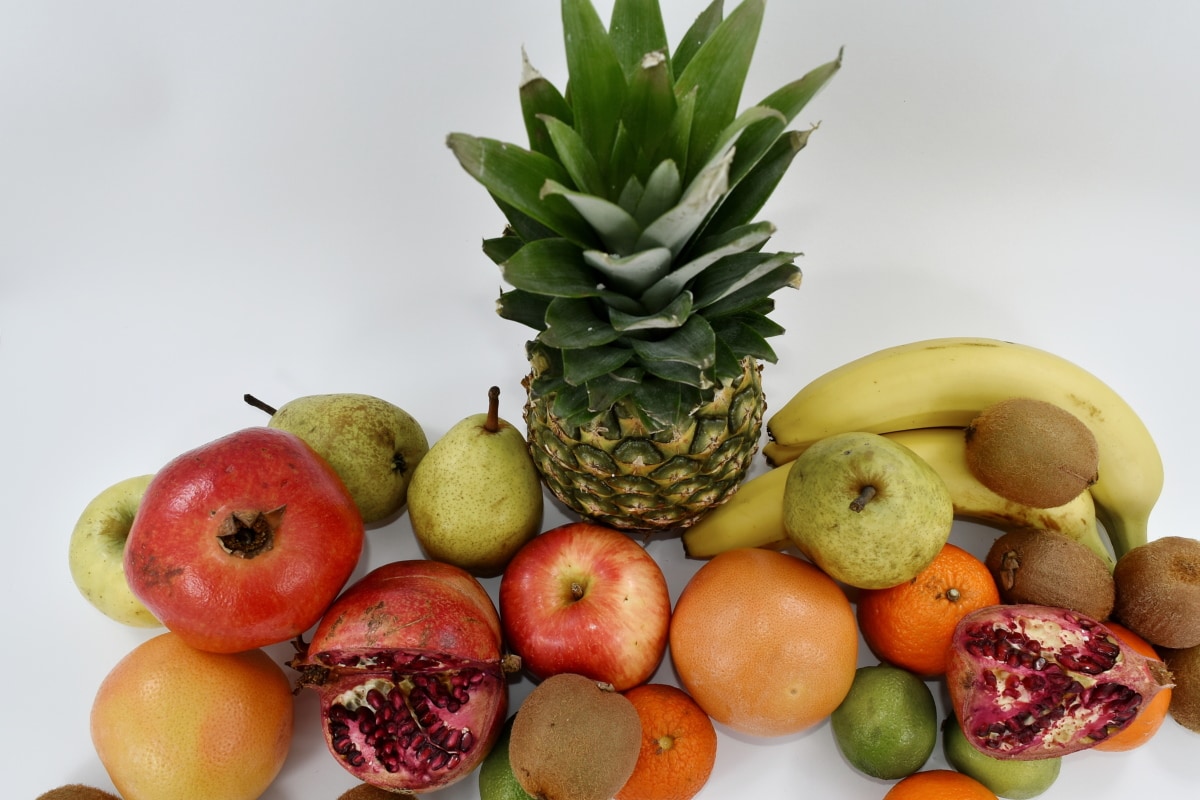 sitrushedelmien, mad, frugt, ananas, granatæble, veganer, frisk, sund, producere, orange