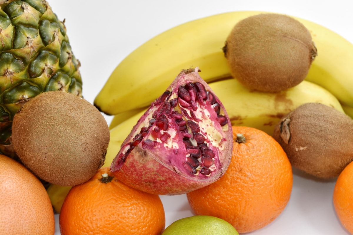 banana, pomegranate, seed, citrus, tangerine, health, vitamin, healthy, mandarin, fruit