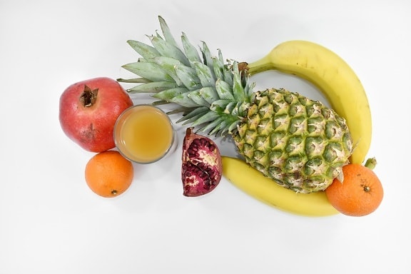 banana, exóticas, frutas, suco de fruta, abacaxi, romã, tangerina, vitamina, produzir, comida