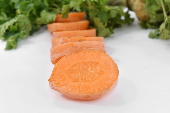 slices, healthy, food, carrot, health, ingredients, leaf, nutrition, root, vegetable
