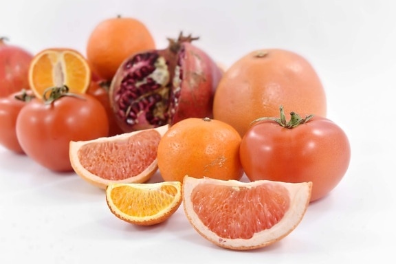 hedelmät, greippi, mandarin, appelsiininkuori, appelsiinit, Granaattiomena, punainen, tangerine, tomaatit, vihannekset
