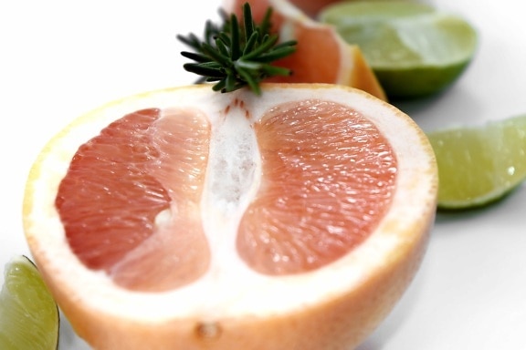 antioxidant, carbohydrate, delicious, fresh, grapefruit, lemon, mint, slices, twig, food
