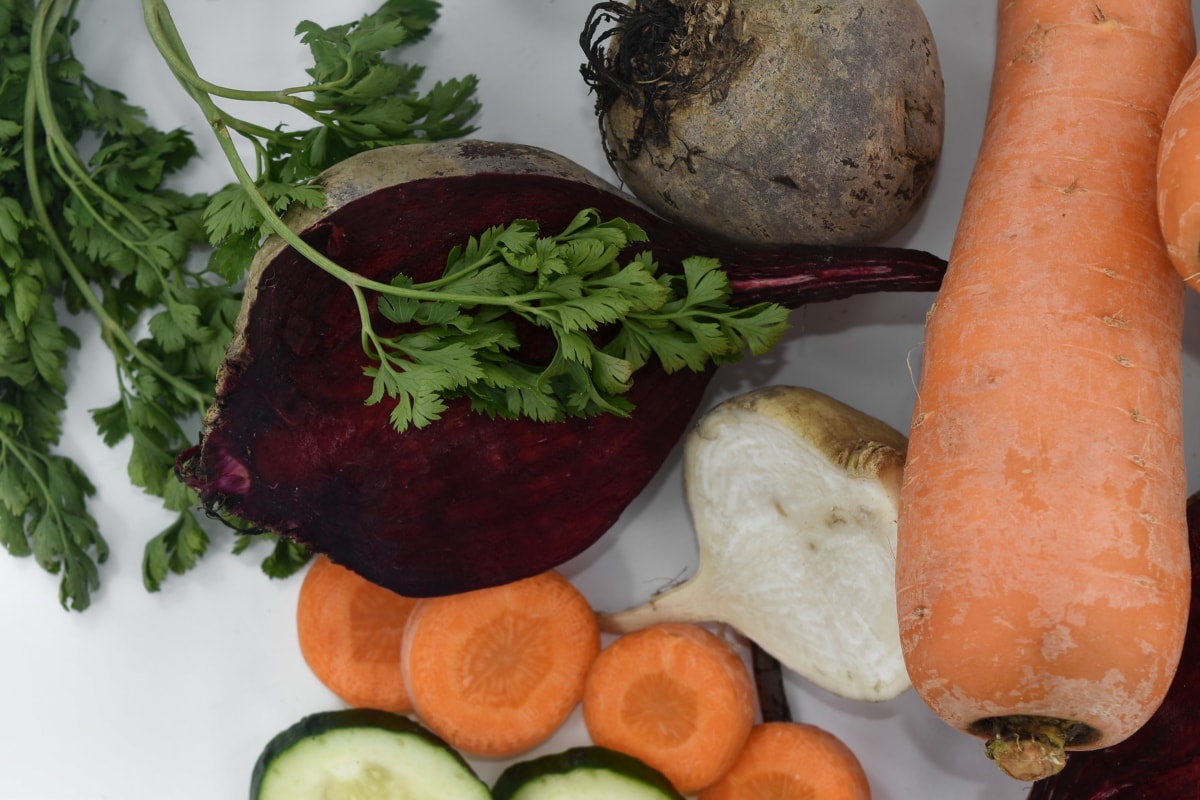червено цвекло, морков, половината, ряпа, зеленчуци, корен, храна, хранене, зеленчуци, вечеря