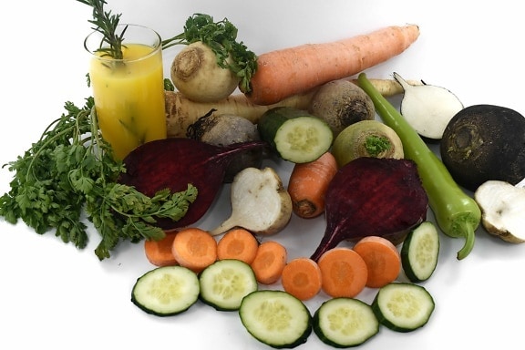 carrot, juice, parsley, pepperoni, radish, roots, vegetables, healthy, pepper, cucumber