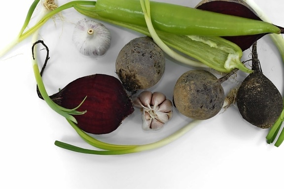 beetroot, garlic, leek, onion, radish, spice, vegetable, food, leaf, health