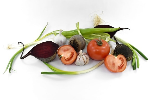 beetroot, garlic, leek, onion, radish, slices, tomatoes, vegetables, fresh, vegetable