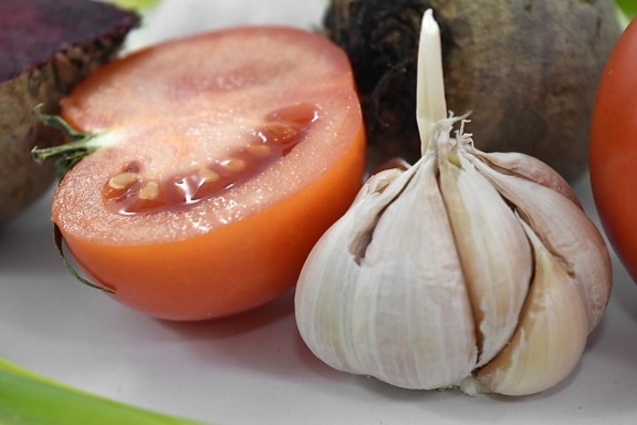 aromatic, garlic, half, seed, slices, spice, tomatoes, food, vegetable, onion
