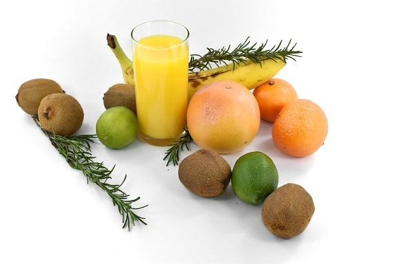 фрукты, фруктовый коктейль, фруктовый сок, Грейпфрут, киви, лимон, специи, мандарин, вкусно, тропический