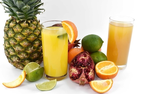 sitrus, frukt cocktail, saft, lime, brus, ananas, granateple, sirup, sitron, drikke