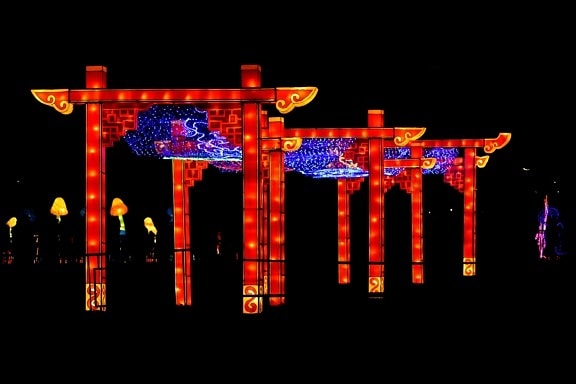 Asian, China, chinese, colorful, colors, gate, illumination, light, spectacular, architecture