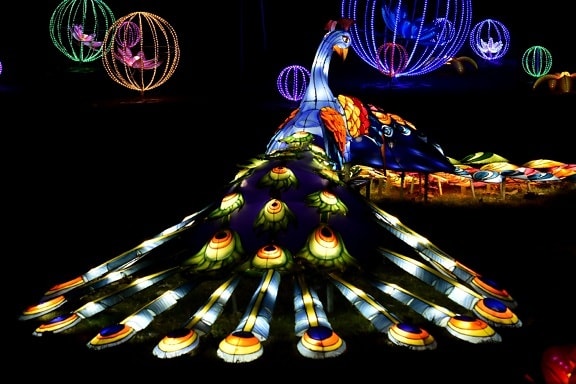 artwork, colorful, fantasy, peacock, sculpture, spectacular, light, color, art, design