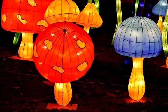 art, artistic, bright, lantern, luminescence, mushrooms, sculpture, abstract, autumn, celebration