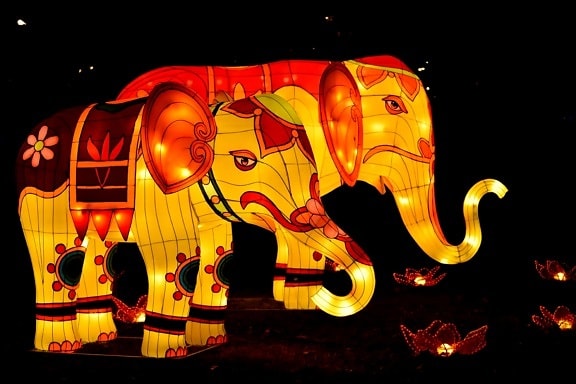 animals, elephant, fantasy, sculpture, spectacular, stained glass, art, design, light, celebration