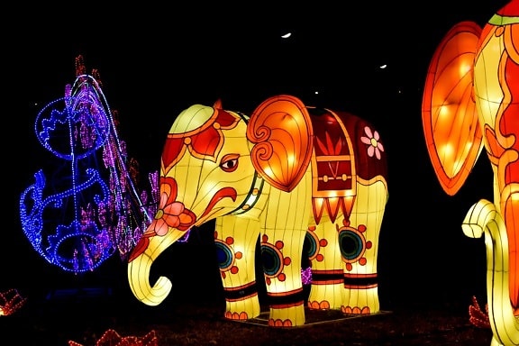 China, bunte, Elefant, Erbe, Skulptur, Glasmalerei, traditionelle, beschwingt, Kunst, Licht