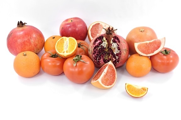 citrus, fruit, grapefruit, mandarin, pomegranate, tomatoes, vegetables, healthy, vitamin, fresh