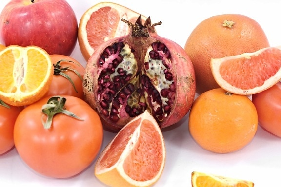 apple, cross section, grapefruit, pomegranate, tomatoes, fresh, citrus, food, diet, vitamin