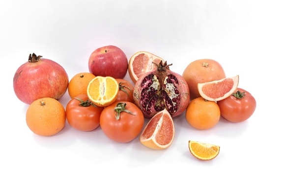 Jablko, citrusové, ovoce, grapefruity, mandarinka, Granátová jablka, červená, rajčata, oranžová, jídlo