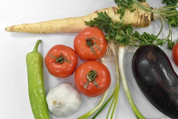 cabai, terung, bawang putih, Leek, peterseli, tomat, vegan, bawang liar, menghasilkan, tomat