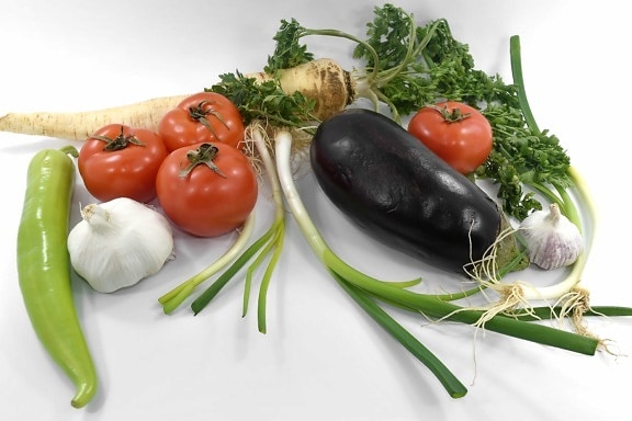 aubergine, knoflook, ingrediënten, ui, peterselie, tomaten, landbouw, kool, koken, dieet