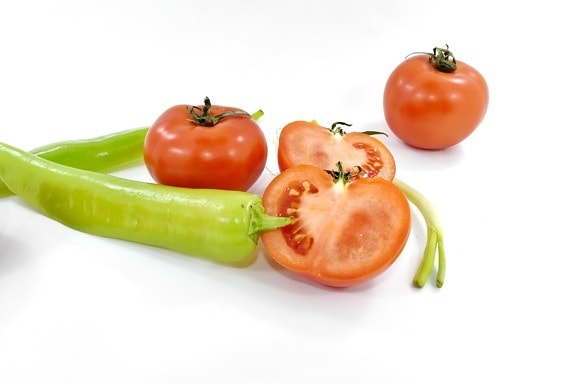 aptit, chili, hälften, ekologisk, tomater, vild lök, vegetabiliska, mat, tomat, vegetarisk