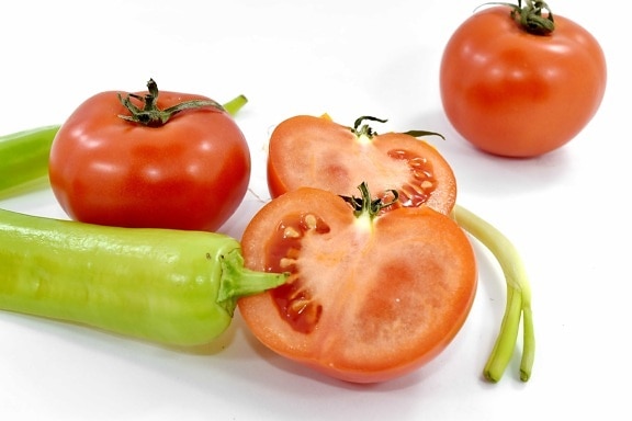 peperoncino rosso, fresco, seme, fette, Spezia, pomodori, bagnato, cipolla selvatica, cibo, pomodoro