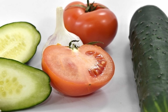 doorsnede, komkommer, zaad, weefsel, tomaten, nat, dieet, voedsel, tomaat, plantaardige