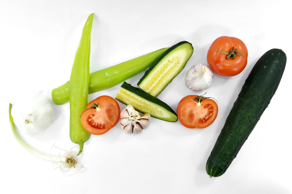 aromatiske, chili, agurk, økologisk, produkter, tomater, vild løg, mad, tomat, producere