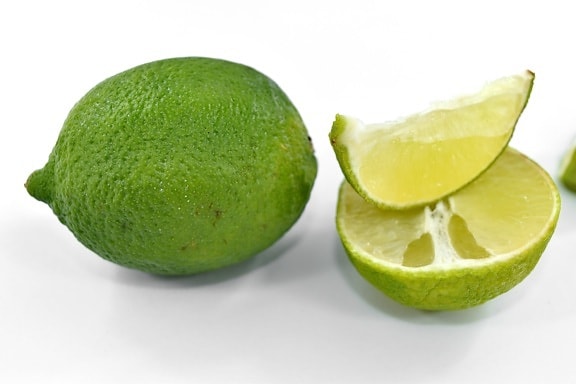 fresh, half, key lime, lemon, ripe fruit, side view, skin, wet, fruit, vitamin
