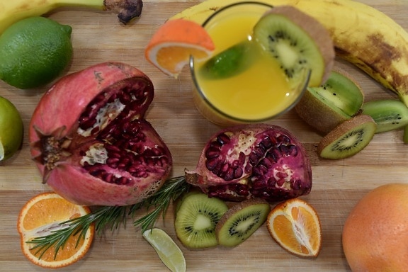aromatic, banana, beverage, delicious, fresh, fruit cocktail, grapefruit, key lime, kiwi, mandarin