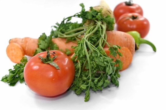 gulrot, selleri, frisk, organisk, tomater, vegetabilsk, persille, mat, salat, diett