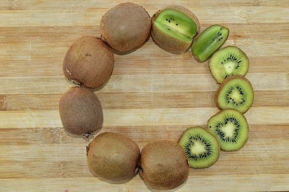 antioxidant, ascorbinsyre, frugt, Kiwi, skiver, vitamin C, hele, mad, træ, sundhed
