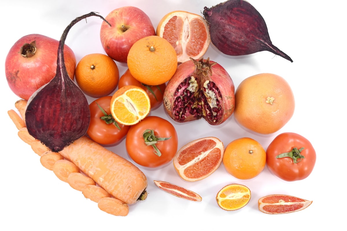 rødbeder, gulerod, mad, frisk, frugt, grapefrugt, mandarin, økologisk, granatæble, rød