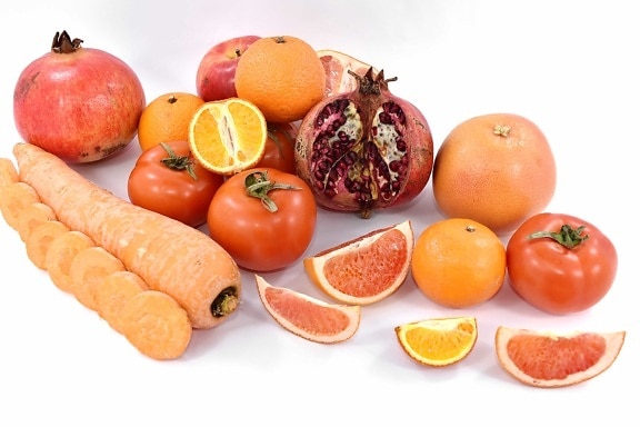 ябълка, грейпфрут, нар, червен, узрели плодове, домати, зеленчуци, витамин Ц, витамини, здрави