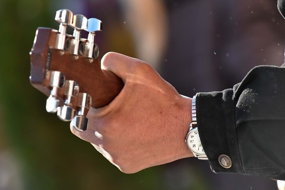 akustyczne, gitara, gitarzysta, ręka, muzyk, skóry, Zegarek na rękę, urządzenia, mężczyzna, Muzyka