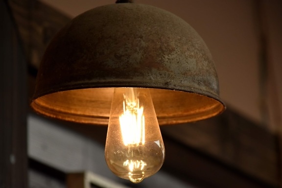 lamp, light brown, light bulb, rust, shade, indoors, retro, antique, old, classic