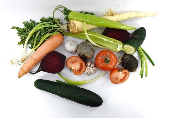Rote Beete, Karotte, Gurke, Knoblauch, Lauch, Petersilie, Wurzeln, Gemüse, Vitamin C, frisch