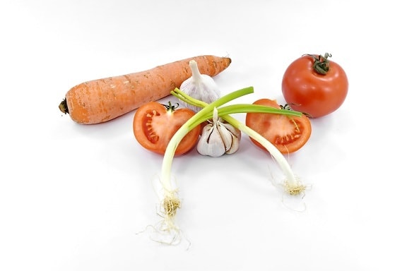 antioxidant, carrot, garlic, tomatoes, vitamin C, wild onion, healthy, tomato, fresh, vegetable